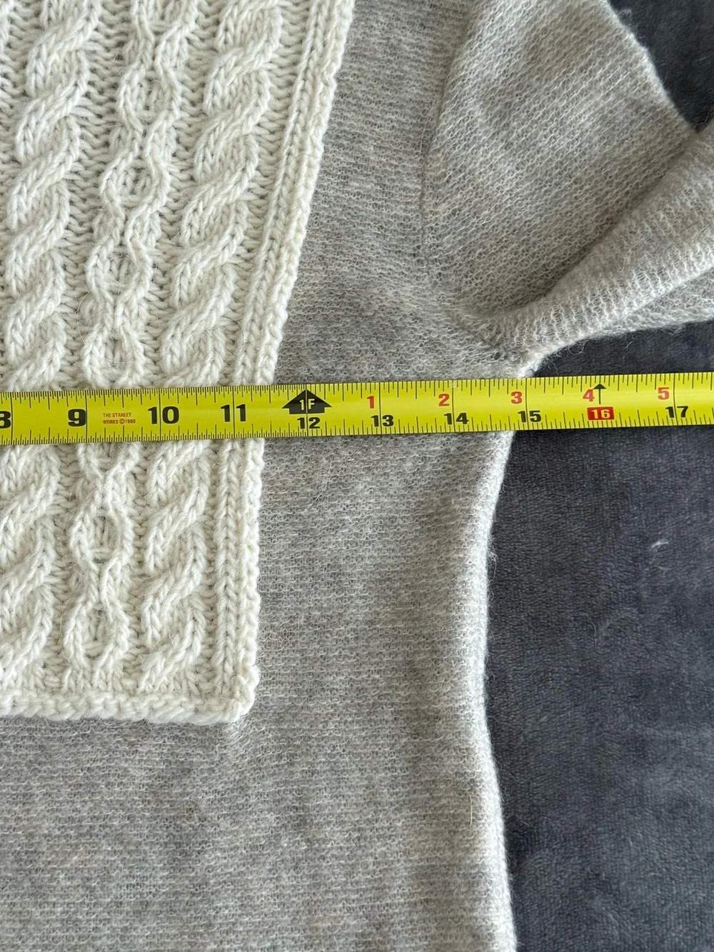 Tory Burch Gretchen Turtleneck Sweater XS Gray Alpaca Wool Blend Cable Knit Trim